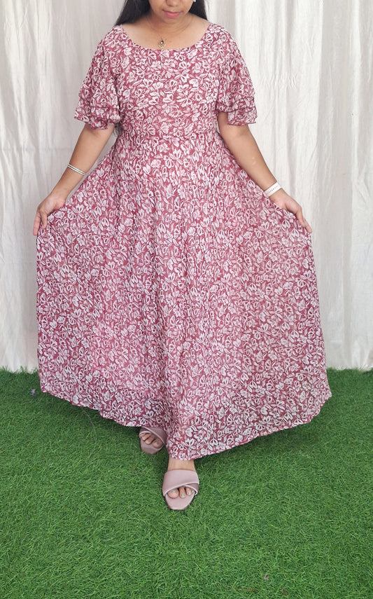 Georgette Maxi short Sleeves inside(with Lining) ( Non Feeding only)