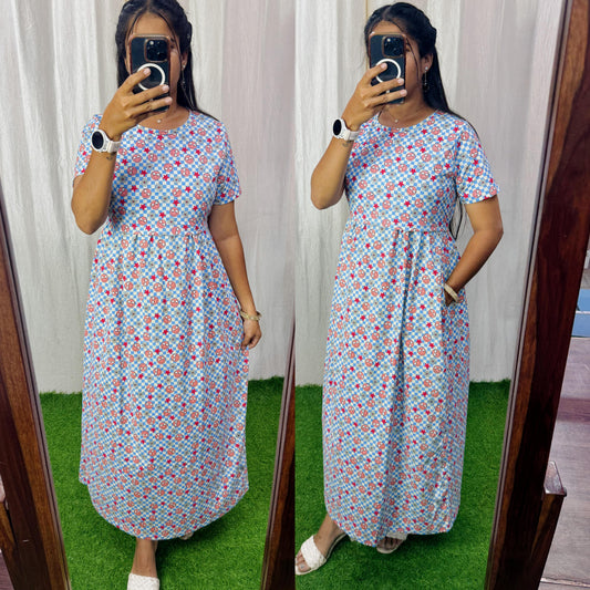 FLR013 Zipless maternity/feeding Loungewear Maxi Pull up Model